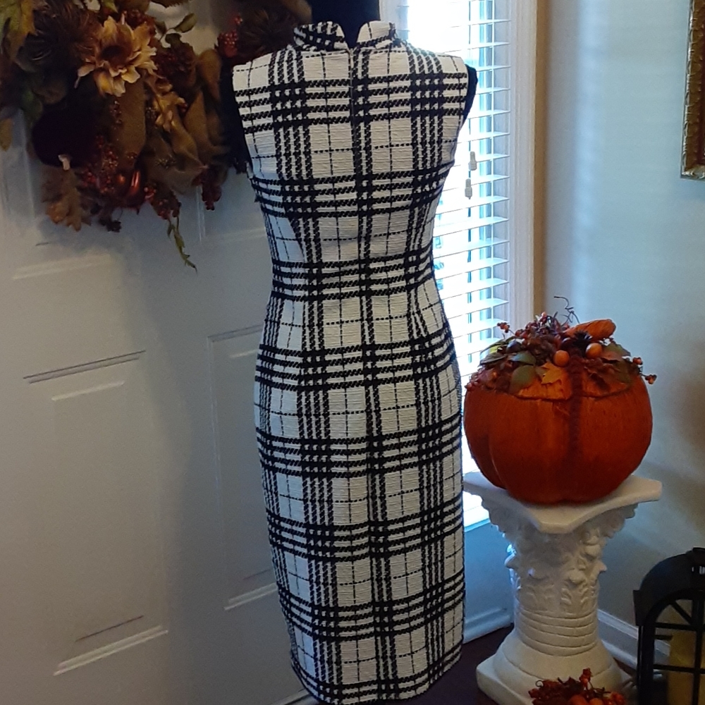 Cato black white textured print sleeveless dress lined stand up collar S EUC … - Picture 3 of 7
